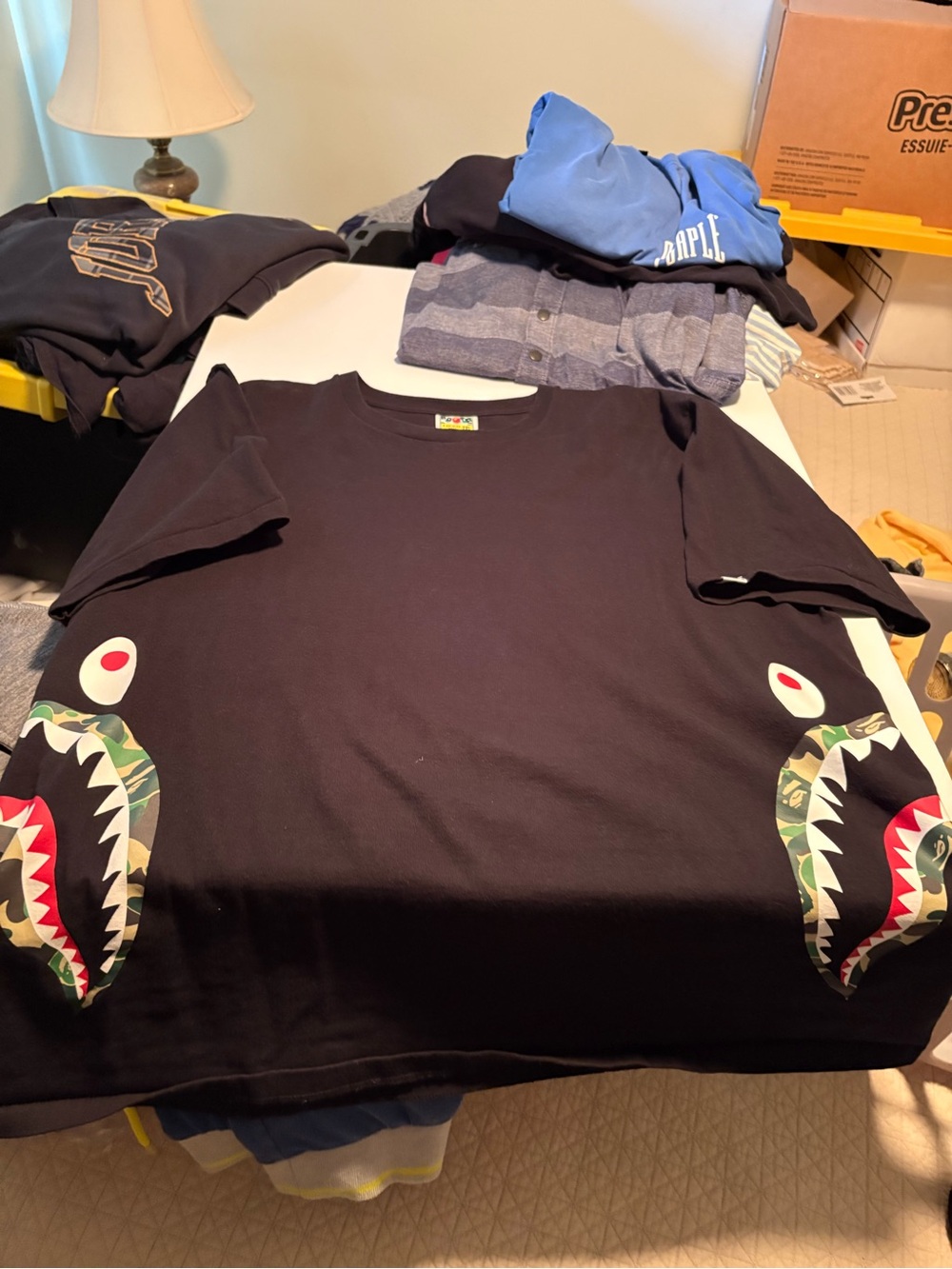 Bape Black Short-Sleeve Shark Tee with Camo & Red Accents